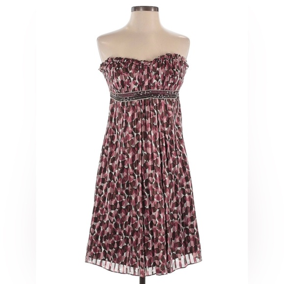 BCBG Max Azria strapless silk dress circle pattern beaded waist size 8 - Picture 1 of 11